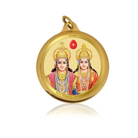 24K Gold Plated Shiv Baba & Laxmi Narayan Pendant only– Double Sided (28MM)