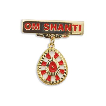 Shiv Baba Pear Shaped Golden Badge with White & Red Rays of Blessings